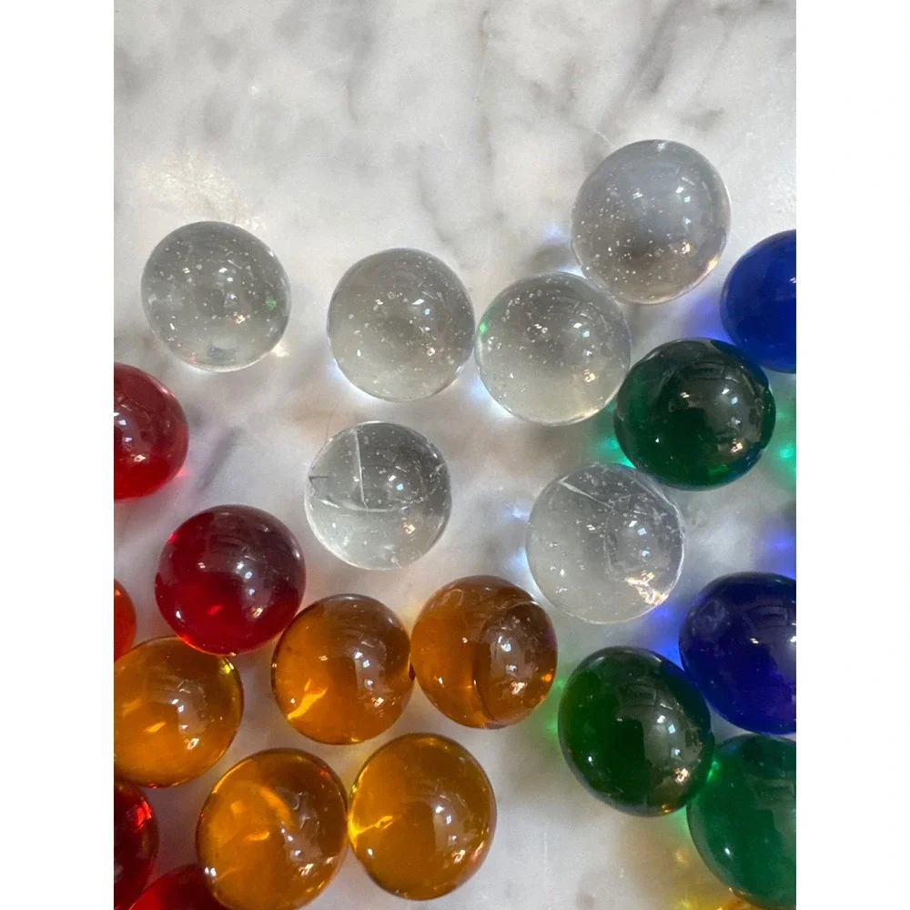 Vintage Glass Marbles Set 28pc Translucent Rainbow Colors 15mm Round Decorative